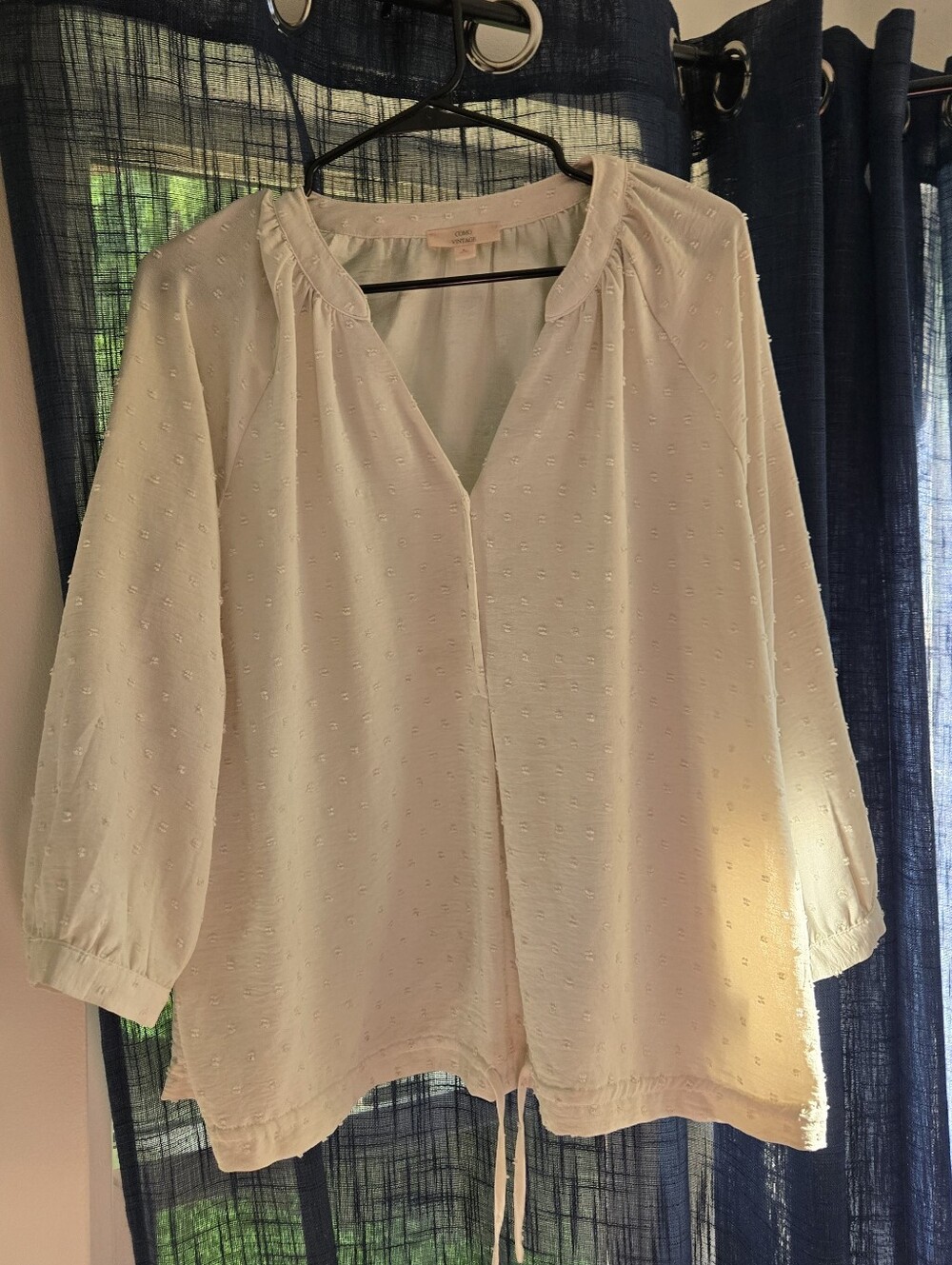 Como Vintage White Textured Peasant Blouse